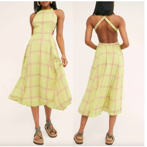 Free people the modern pinafore Plaid Midi Dress size L - Picture 1 of 11